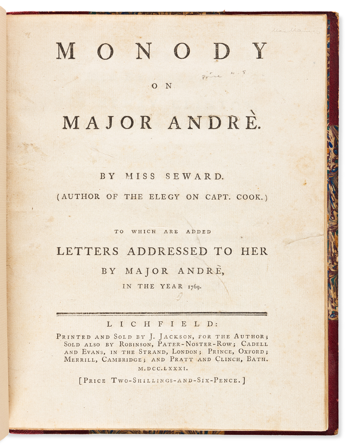 Seward, Anna (1742-1809) Monody on Major Andrè.